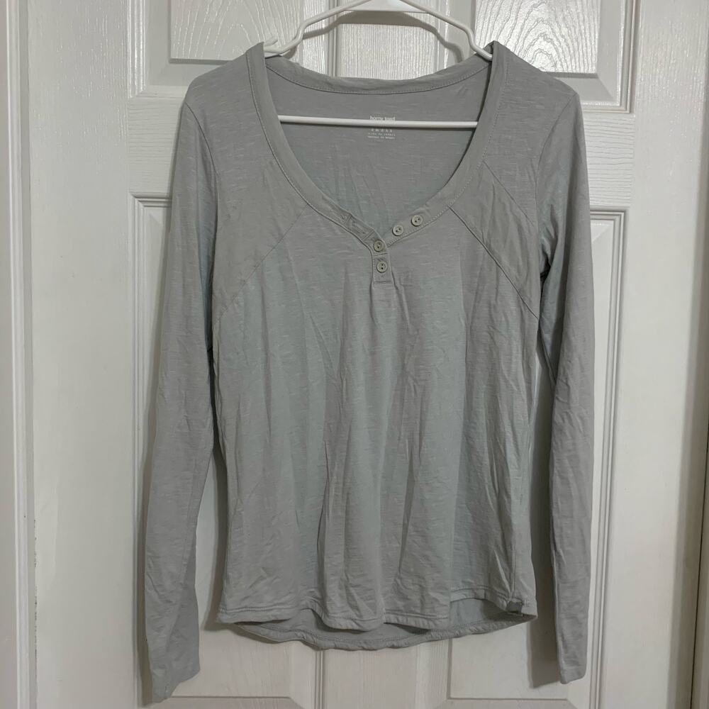 Horny Toad Soft Gray Henley Long Sleeve Organic Cotton Tencel Tee Small
